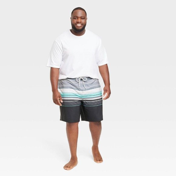 Men's Big & Tall 9" Striped Swim Shorts - Goodfellow & Co Charcoal Gray 3XL - Picture 4 of 8